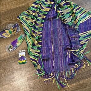 Vibrant Mardi Gras Striped Shawl with Fringe and accessories